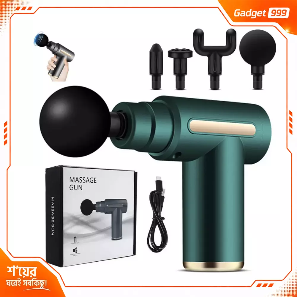 Deep Tissue Therapy Massage Gun – 4 Interchangeable Heads, Rechargeable & Portable Body Massager