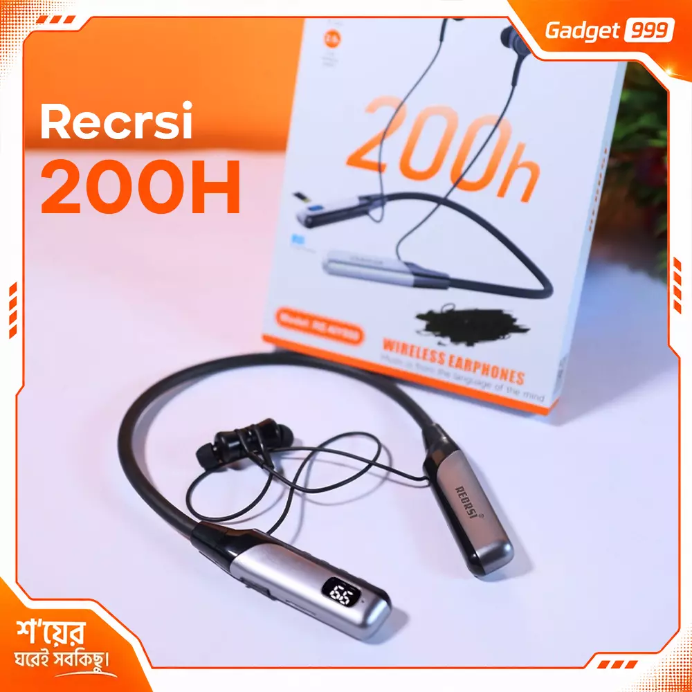 Recrsi RE-NY060 Wireless Bluetooth Neckband Earphone 200 Hours Backup, Digital Display, Type-C Charging