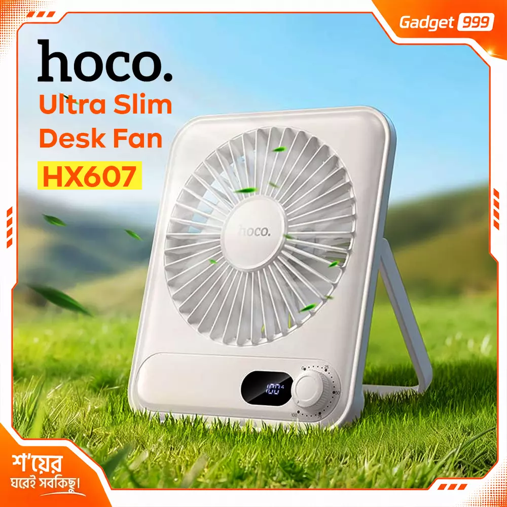 Original Hoco HX607 Ultra Slim Desktop Fan 2000mAh Battery 100 Wind Levels & LED Display