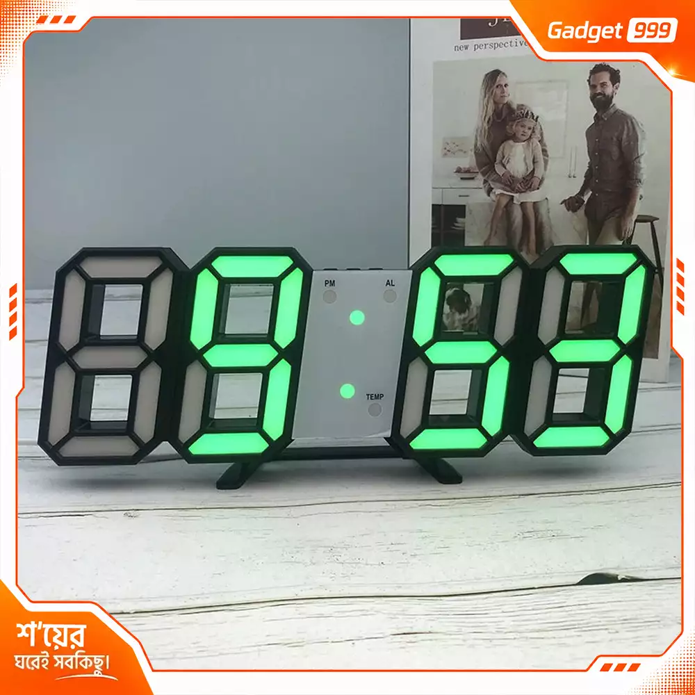 3D LED Wall Clock Modern Digital Alarm Clock Adjustable Brightness 12/24H Display