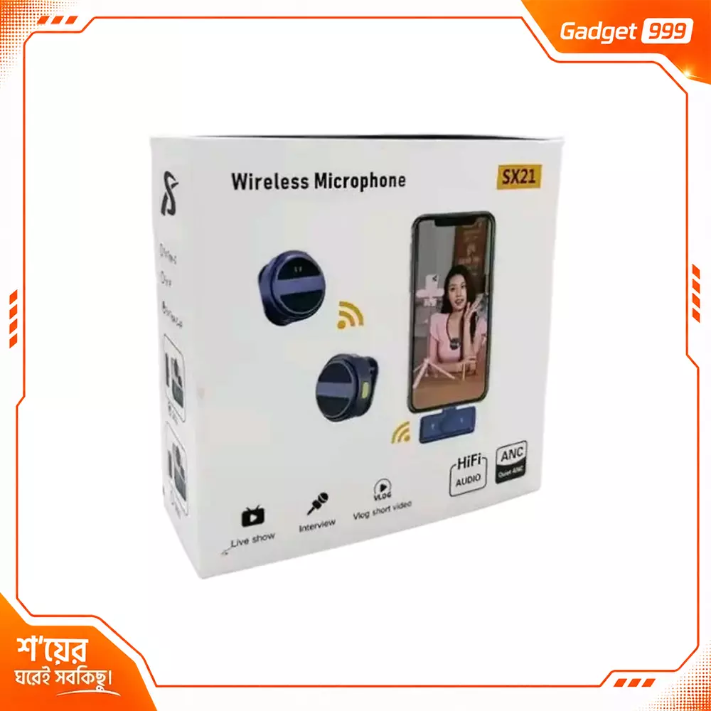SX21 Professional Wireless Lavalier Microphone ক্লিয়ার অডিও রেকর্ডিং সলিউশন