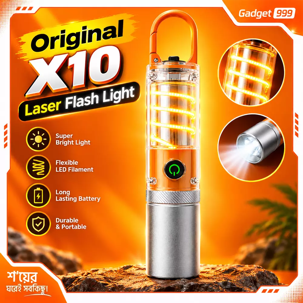 Original X10 Laser Flashlight – Rechargeable LED Filament Torch with Zoom