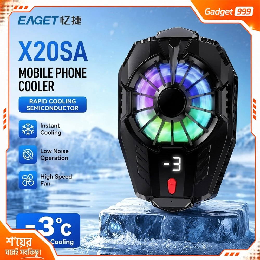 EAGET X20SA Mobile Phone Cooler with RGB Light and Temperature Display